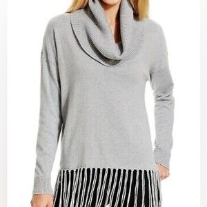 NWT MICHAEL Michael Kors Gray Cowl Neck Sweater with Fringe
